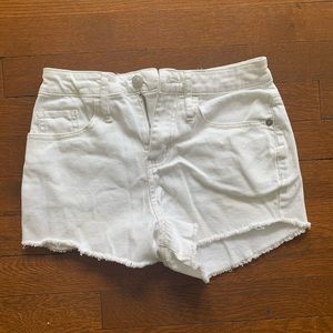 White high-rise denim shorts